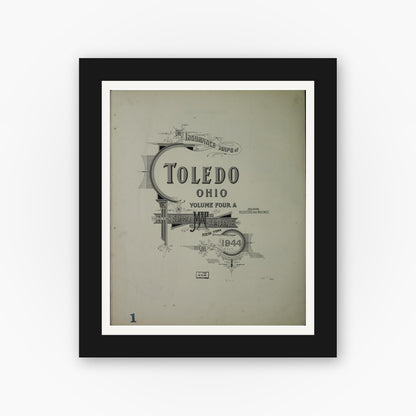 Old map wall art mockup — black gallery frame with white mat — Sanborn Fire Insurance Map from Toledo, Lucas County, Ohio (1944), Sheet #0001