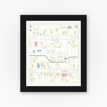 Old map wall art mockup — black gallery frame with white mat — Sanborn Fire Insurance Map from Greece, Monroe County, New York (1929), Sheet #0003