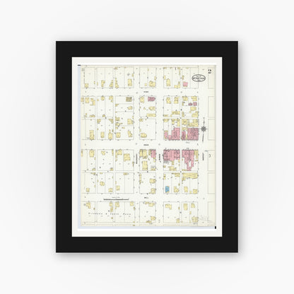 Old map wall art mockup — black gallery frame with white mat — Sanborn Fire Insurance Map from McArthur, Vinton County, Ohio (1911), Sheet #0002