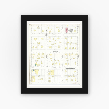 Old map wall art mockup — black gallery frame with white mat — Sanborn Fire Insurance Map from Belmond, Wright County, Iowa (1909), Sheet #0002