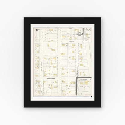 Old map wall art mockup — black gallery frame with white mat — Sanborn Fire Insurance Map from Central Lake, Antrim County, Michigan (1929), Sheet #0003