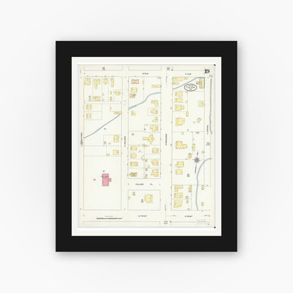 Old map wall art mockup — black gallery frame with white mat — Sanborn Fire Insurance Map from Tyler, Smith County, Texas (1912), Sheet #0019