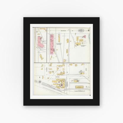 Old map wall art mockup — black gallery frame with white mat — Sanborn Fire Insurance Map from Marshall, Calhoun County, Michigan (1899), Sheet #0006