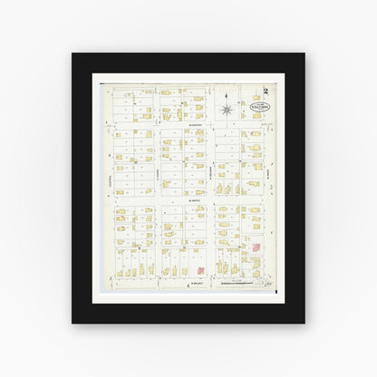 Old map wall art mockup — black gallery frame with white mat — Sanborn Fire Insurance Map from North Baltimore, Wood County, Ohio (1908), Sheet #0002