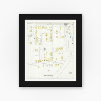 Old map wall art mockup — black gallery frame with white mat — Sanborn Fire Insurance Map from Dover, Morris County, New Jersey (1900), Sheet #0002