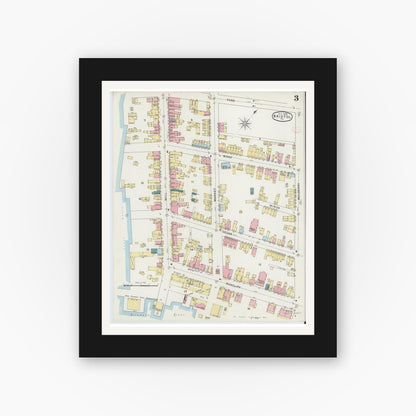 Old map wall art mockup — black gallery frame with white mat — Sanborn Fire Insurance Map from Bristol, Bucks County, Pennsylvania (1894), Sheet #0003