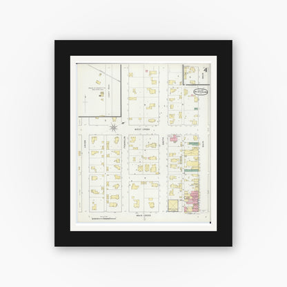 Old map wall art mockup — black gallery frame with white mat — Sanborn Fire Insurance Map from Mount Sterling, Brown County, Illinois (1894), Sheet #0004