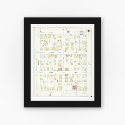 Old map wall art mockup — black gallery frame with white mat — Sanborn Fire Insurance Map from Alpena, Alpena County, Michigan (1910), Sheet #0034