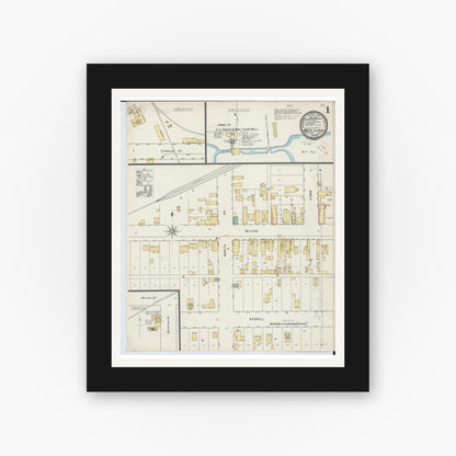 Old map wall art mockup — black gallery frame with white mat — Sanborn Fire Insurance Map from White Cloud, Newaygo County, Michigan (1894), Sheet #0001