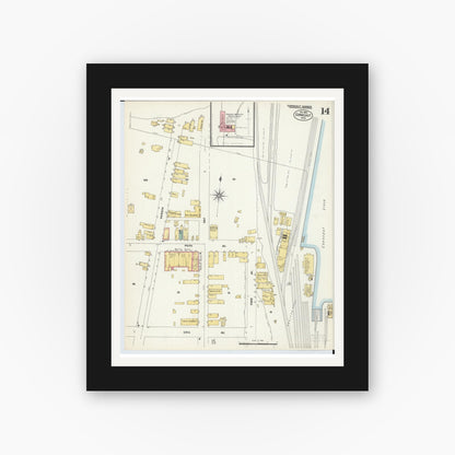 Old map wall art mockup — black gallery frame with white mat — Sanborn Fire Insurance Map from Conneaut, Ashtabula County, Ohio (1902), Sheet #0014