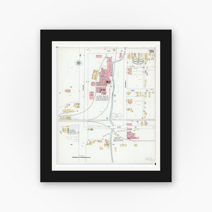 Old map wall art mockup — black gallery frame with white mat — Sanborn Fire Insurance Map from Chillicothe, Ross County, Ohio (1900), Sheet #0026
