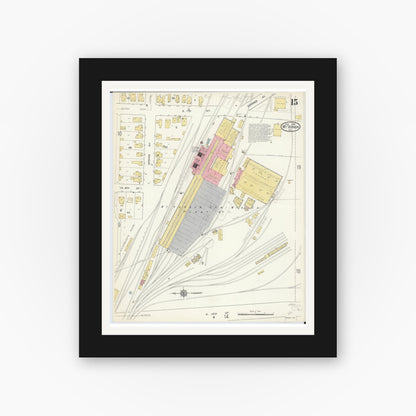 Old map wall art mockup — black gallery frame with white mat — Sanborn Fire Insurance Map from Mount Vernon, Jefferson County, Illinois (1913), Sheet #0015