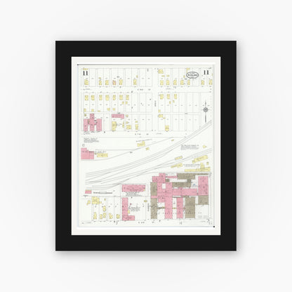Old map wall art mockup — black gallery frame with white mat — Sanborn Fire Insurance Map from Ashland, Ashland County, Ohio (1930), Sheet #0011