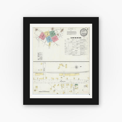 Old map wall art mockup — black gallery frame with white mat — Sanborn Fire Insurance Map from Stoughton, Norfolk County, Massachusetts (1896), Sheet #0001