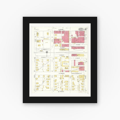 Old map wall art mockup — black gallery frame with white mat — Sanborn Fire Insurance Map from Herrin, Williamson County, Illinois (1922), Sheet #0011