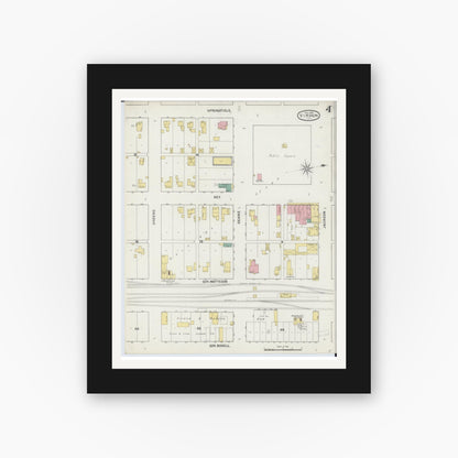 Old map wall art mockup — black gallery frame with white mat — Sanborn Fire Insurance Map from Virden, Macoupin County, Illinois (1894), Sheet #0004