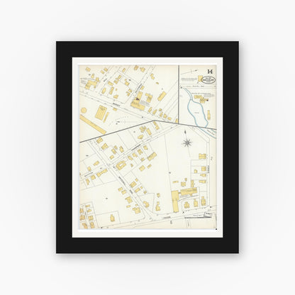 Old map wall art mockup — black gallery frame with white mat — Sanborn Fire Insurance Map from Amesbury, Essex County, Massachusetts (1904), Sheet #0014