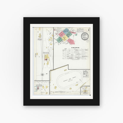 Old map wall art mockup — black gallery frame with white mat — Sanborn Fire Insurance Map from Hicksville, Defiance County, Ohio (1899), Sheet #0001