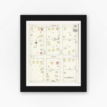Old map wall art mockup — black gallery frame with white mat — Sanborn Fire Insurance Map from Vernon, Wilbarger County, Texas (1920), Sheet #0015