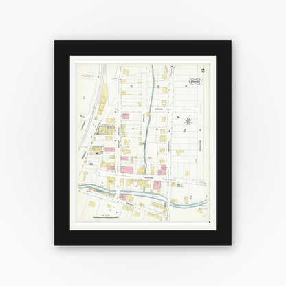 Old map wall art mockup — black gallery frame with white mat — Sanborn Fire Insurance Map from Graham, Tazewell County, Virginia (1908), Sheet #0002