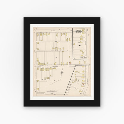 Old map wall art mockup — black gallery frame with white mat — Sanborn Fire Insurance Map from Bellefonte, Centre County, Pennsylvania (1922), Sheet #0009