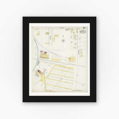 Old map wall art mockup — black gallery frame with white mat — Sanborn Fire Insurance Map from Merrill, Lincoln County, Wisconsin (1892), Sheet #0010
