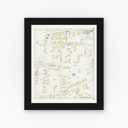 Old map wall art mockup — black gallery frame with white mat — Sanborn Fire Insurance Map from Fitchburg, Worcester County, Massachusetts (1892), Sheet #0010