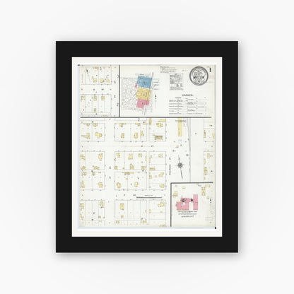 Old map wall art mockup — black gallery frame with white mat — Sanborn Fire Insurance Map from Macon, Macon County, Illinois (1910), Sheet #0001