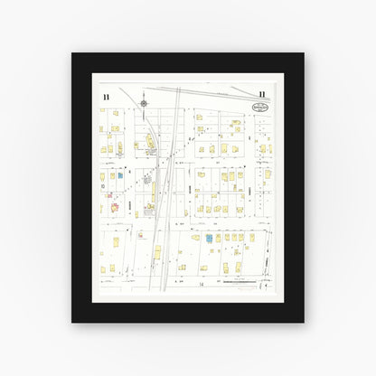 Old map wall art mockup — black gallery frame with white mat — Sanborn Fire Insurance Map from Spencer, Clay County, Iowa (1924), Sheet #0011