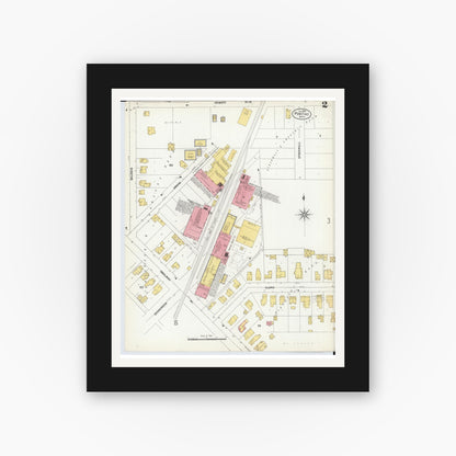 Old map wall art mockup — black gallery frame with white mat — Sanborn Fire Insurance Map from Pontiac, Oakland County, Michigan (1903), Sheet #0002