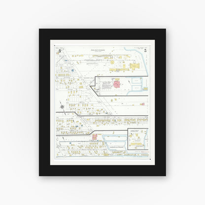 Old map wall art mockup — black gallery frame with white mat — Sanborn Fire Insurance Map from Saint Clair Shores, Macomb County, Michigan (1933), Sheet #0005