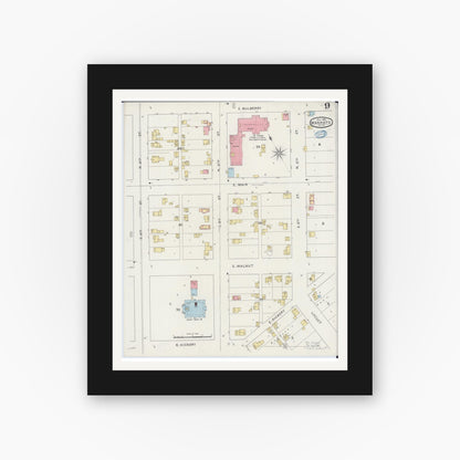 Old map wall art mockup — black gallery frame with white mat — Sanborn Fire Insurance Map from Mankato, Blue Earth County, Minnesota (1894), Sheet #0009