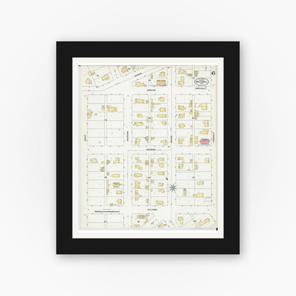 Old map wall art mockup — black gallery frame with white mat — Sanborn Fire Insurance Map from Whitehall, Muskegon County, Michigan (1902), Sheet #0006