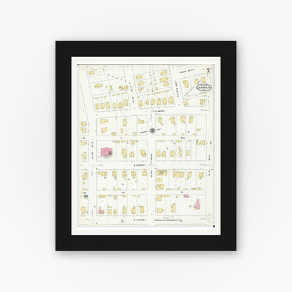 Old map wall art mockup — black gallery frame with white mat — Sanborn Fire Insurance Map from Centralia, Marion, Clinton, Jefferson, and Washington Counties, Illinois (1909), Sheet #0007