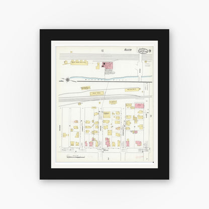 Old map wall art mockup — black gallery frame with white mat — Sanborn Fire Insurance Map from Fort Plain, Montgomery County, New York (1912), Sheet #0009