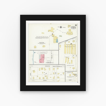 Old map wall art mockup — black gallery frame with white mat — Sanborn Fire Insurance Map from Stoneham, Middlesex County, Massachusetts (1909), Sheet #0014