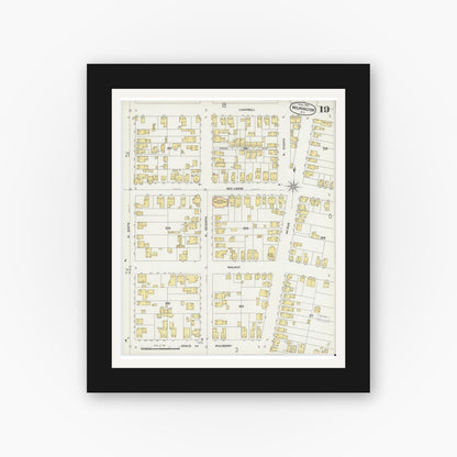 Old map wall art mockup — black gallery frame with white mat — Sanborn Fire Insurance Map from Wilmington, New Hanover County, North Carolina (1898), Sheet #0019