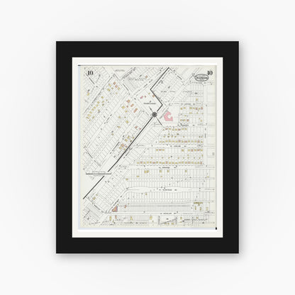 Old map wall art mockup — black gallery frame with white mat — Sanborn Fire Insurance Map from Dearborn, Wayne County, Michigan (1924), Sheet #0010