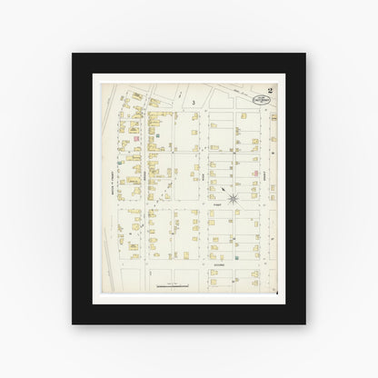 Old map wall art mockup — black gallery frame with white mat — Sanborn Fire Insurance Map from East Brady, Clarion County, Pennsylvania (1897), Sheet #0002