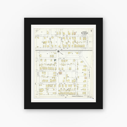 Old map wall art mockup — black gallery frame with white mat — Sanborn Fire Insurance Map from Philipsburg, Centre County, Pennsylvania (1910), Sheet #0007