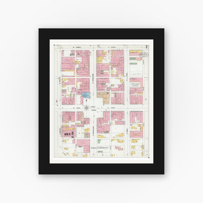 Old map wall art mockup — black gallery frame with white mat — Sanborn Fire Insurance Map from Danville, Vermilion County, Illinois (1900), Sheet #0007