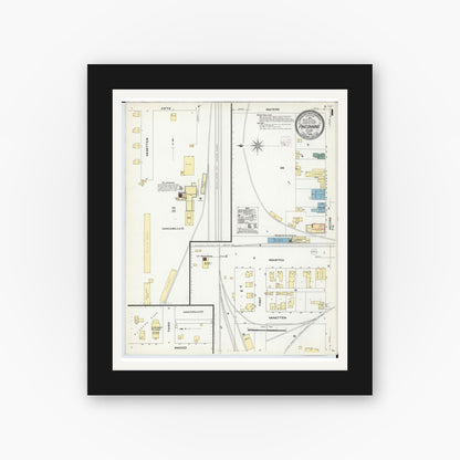 Old map wall art mockup — black gallery frame with white mat — Sanborn Fire Insurance Map from Pinconning, Bay County, Michigan (1909) - Complete Map Set