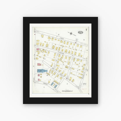 Old map wall art mockup — black gallery frame with white mat — Sanborn Fire Insurance Map from Webster, Worcester County, Massachusetts (1920), Sheet #0007