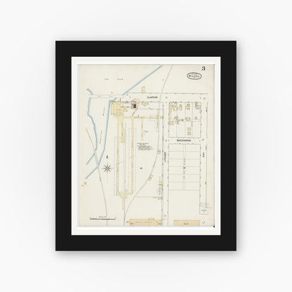 Old map wall art mockup — black gallery frame with white mat — Sanborn Fire Insurance Map from Wilcox, Elk County, Pennsylvania (1887), Sheet #0003