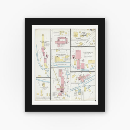 Old map wall art mockup — black gallery frame with white mat — Sanborn Fire Insurance Map from Pittsfield, Berkshire County, Massachusetts (1895), Sheet #0021