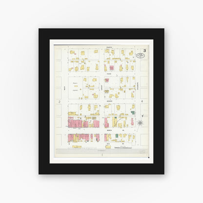 Old map wall art mockup — black gallery frame with white mat — Sanborn Fire Insurance Map from Flora, Clay County, Illinois (1899), Sheet #0003