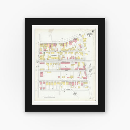 Old map wall art mockup — black gallery frame with white mat — Sanborn Fire Insurance Map from Braddock, Allegheny County, Pennsylvania (1901), Sheet #0013