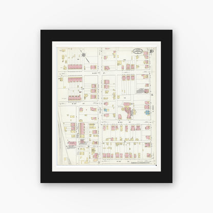 Old map wall art mockup — black gallery frame with white mat — Sanborn Fire Insurance Map from Lansdale, Montgomery County, Pennsylvania (1914), Sheet #0010