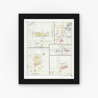 Old map wall art mockup — black gallery frame with white mat — Sanborn Fire Insurance Map from Circleville, Pickaway County, Ohio (1893), Sheet #0011