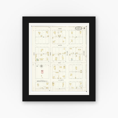 Old map wall art mockup — black gallery frame with white mat — Sanborn Fire Insurance Map from Clarksville, Butler County, Iowa (1895), Sheet #0003